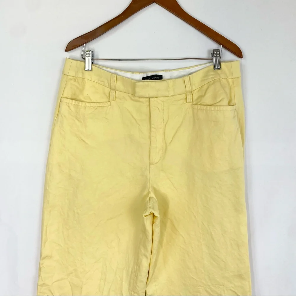 Banana Republic Cotton Linen Wide Leg Trouser Pant Soft Yellow Size 14 High Rise